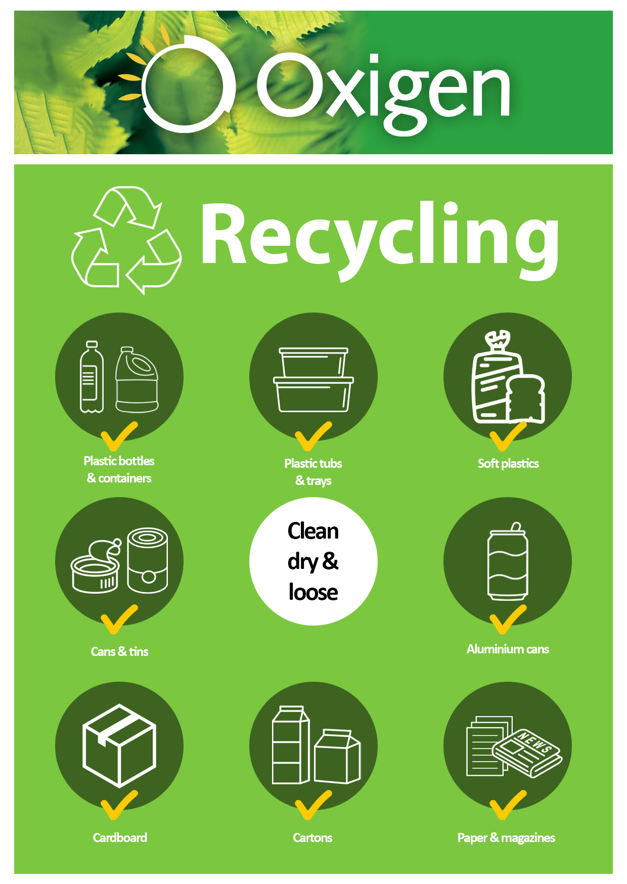 Informational brochure of what goes in to the Recycling Waste bin.